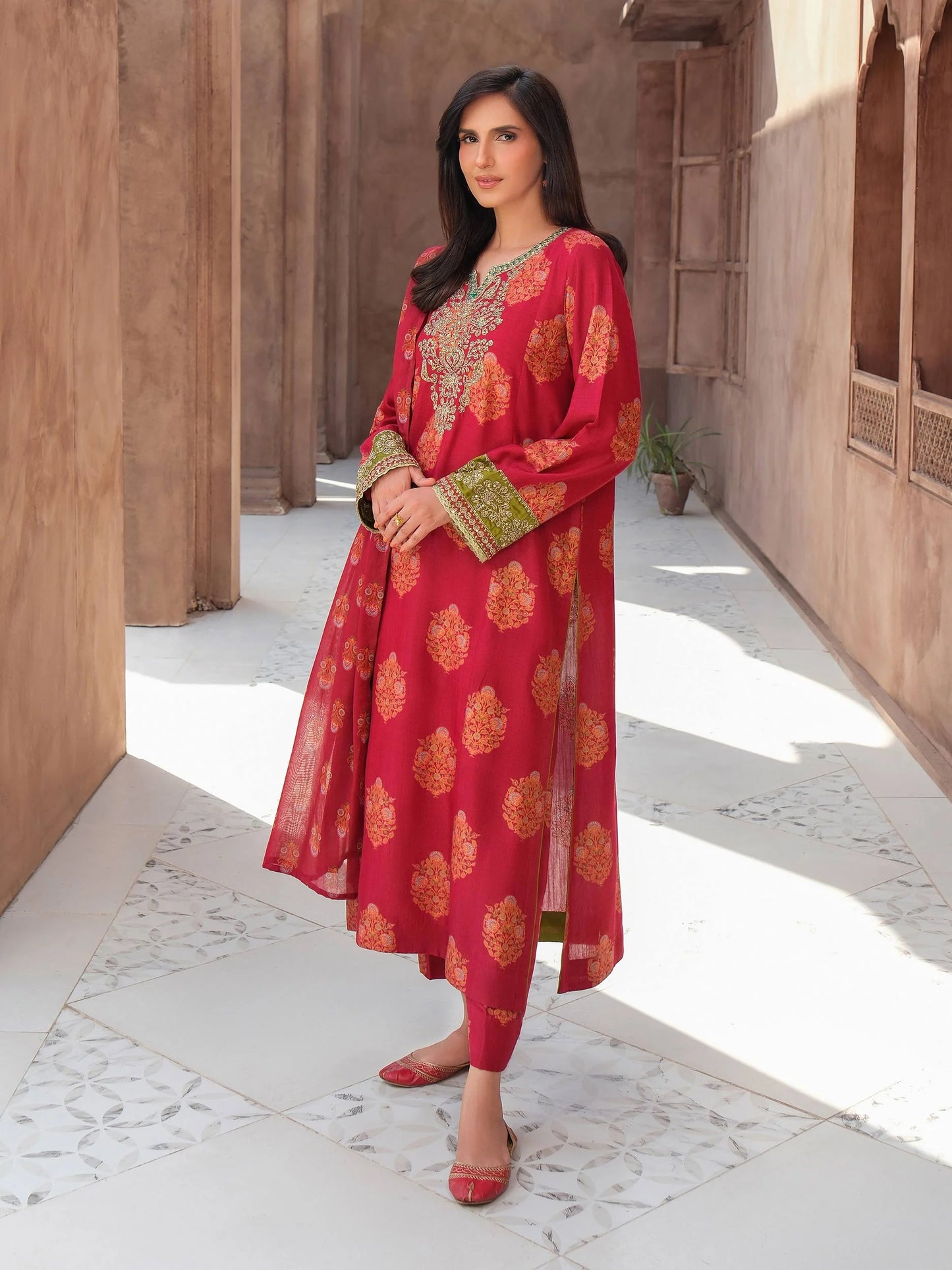 3 Piece Silk Suit-Embroidered (Unstitched)