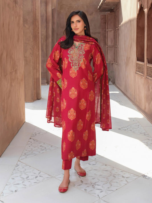 3 Piece Silk Suit-Embroidered (Unstitched)