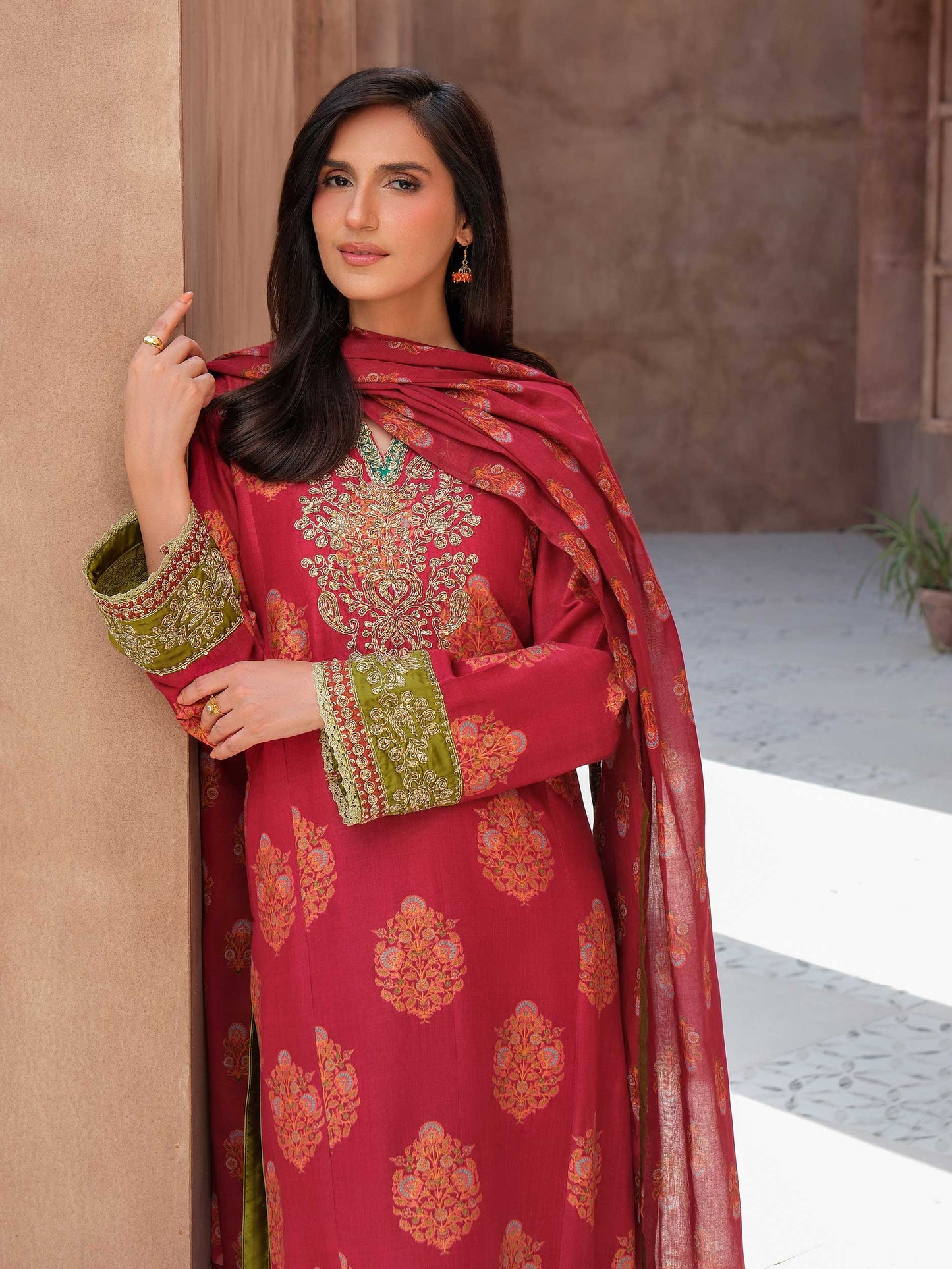 3 Piece Silk Suit-Embroidered (Unstitched)