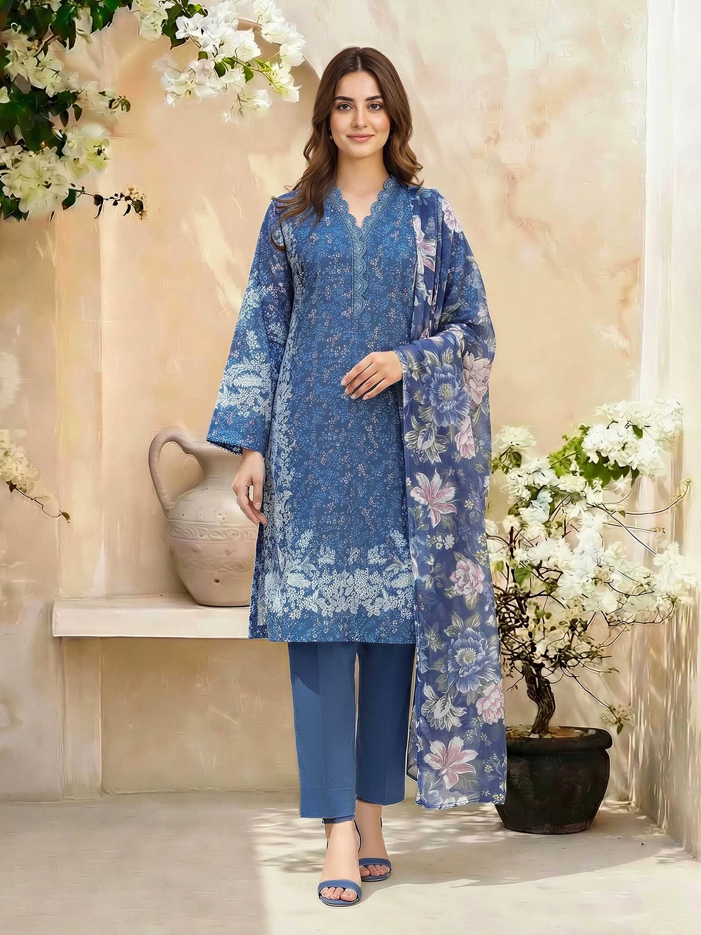 3 Piece Lawn Suit- Printed (Unstitched