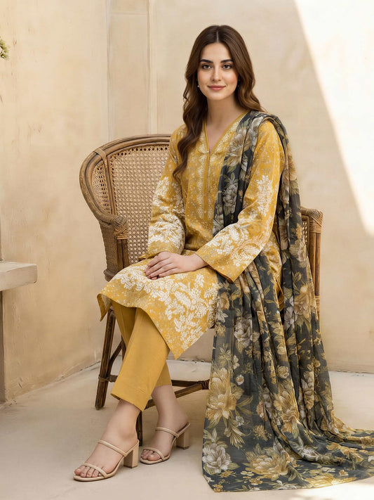 3 Piece Lawn Suit- Printed (Unstitched)