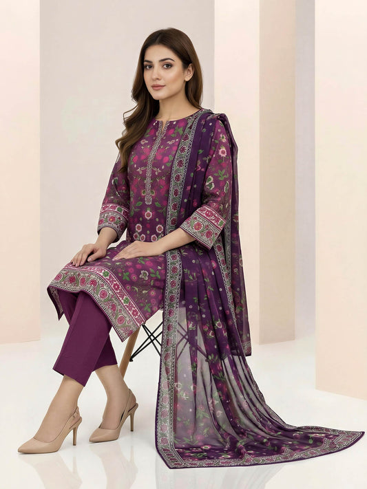 3 Piece Lawn Suit- Printed (Unstitched)